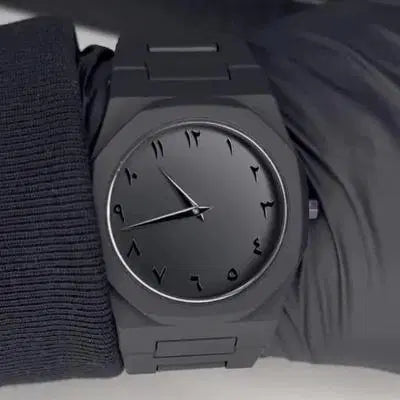 Aura Quartz Watch Black Lightweight Design Arabic Dial Black Aura Arabic Watch For Men Trendy Fiber Plastic Timepiece With Arabic Numerals