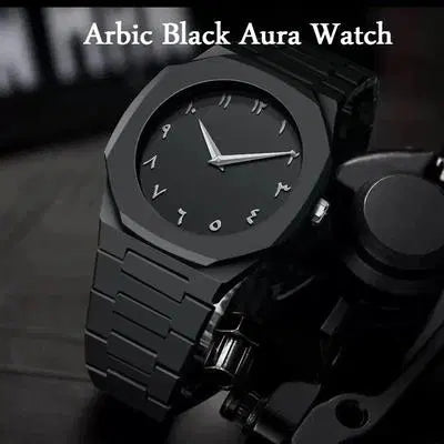 Aura Quartz Watch Black Lightweight Design Arabic Dial Black Aura Arabic Watch For Men Trendy Fiber Plastic Timepiece With Arabic Numerals